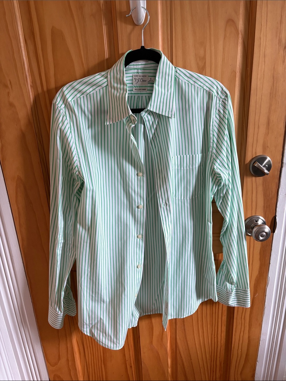 J. Crew Light Green and White Striped Dress Shirt